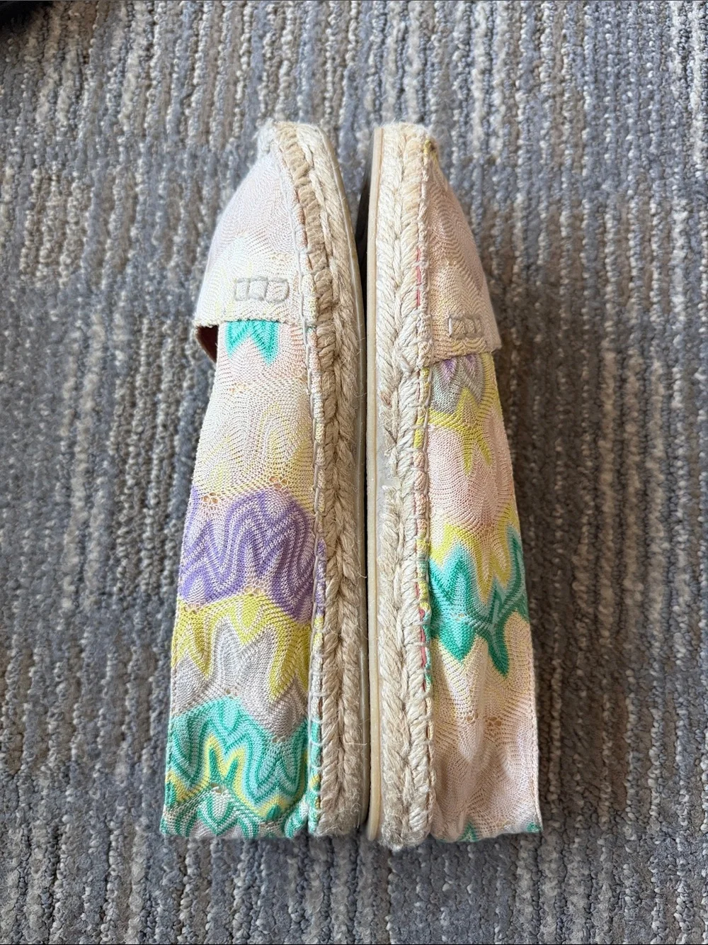 Missoni Beige Espadrille Flats with Pastel Green Yellow Purple Accents